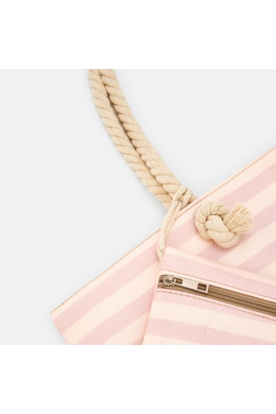 Bolso playa con monedero rosa rayas