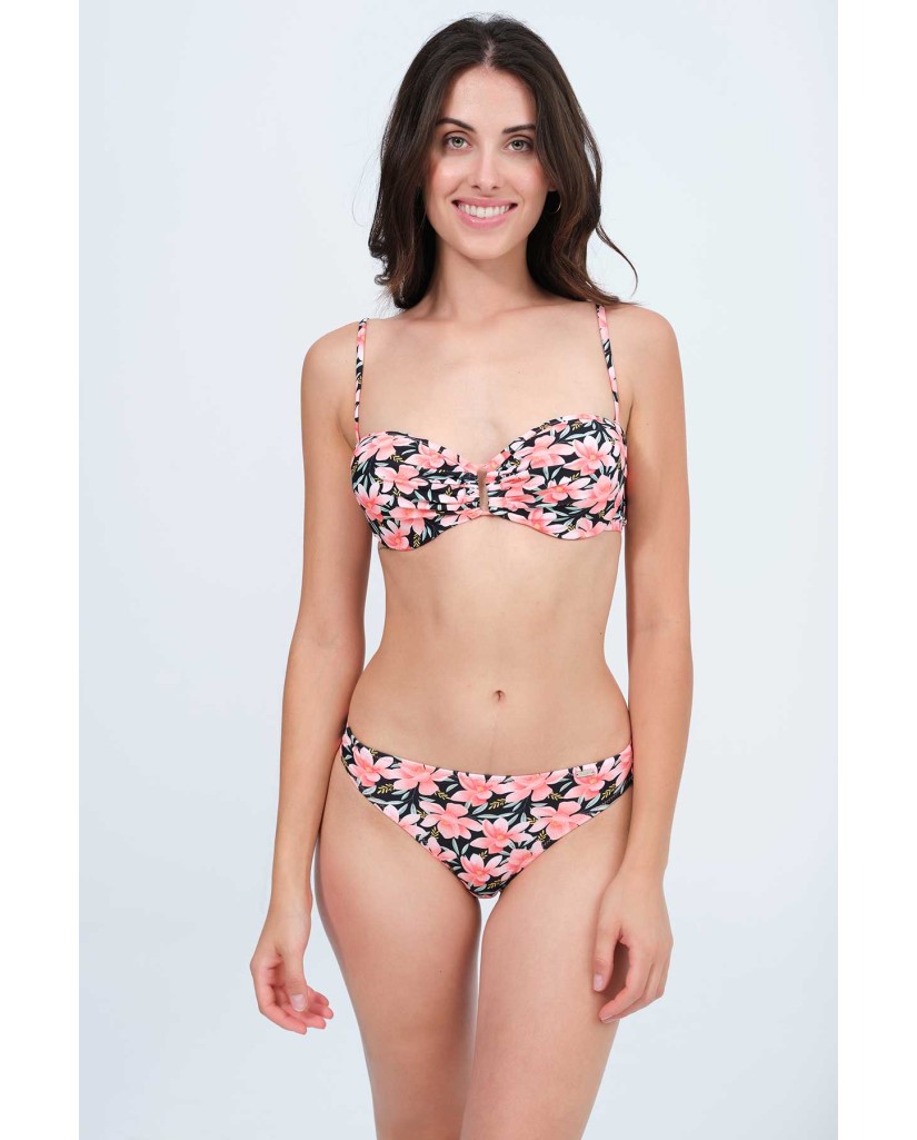 Bikini mujer bandeau con aro Copa C coral y negro