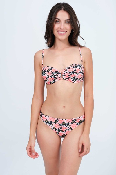 Bikini mujer bandeau con aro Copa C coral y negro