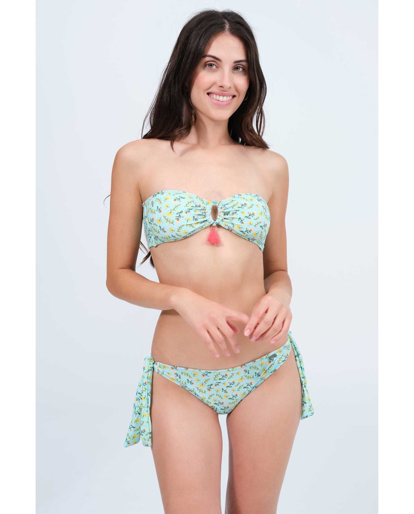 Bikini copa B bandeau aguamarina flores