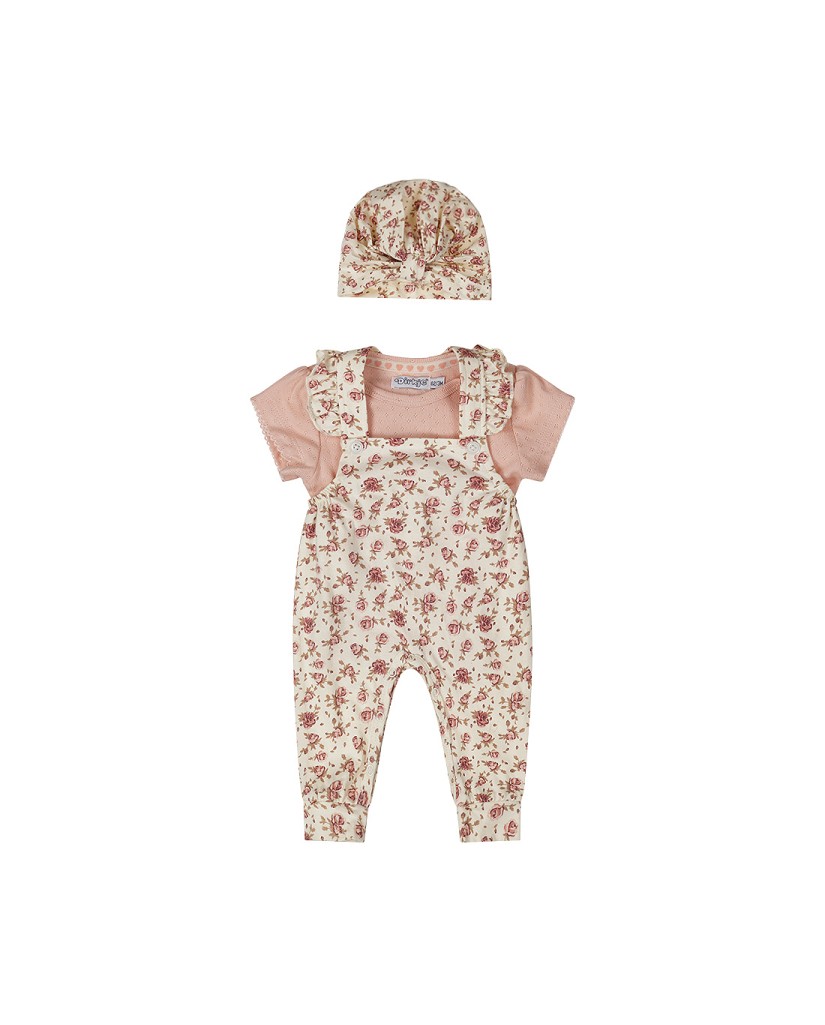 Conjunto 3 piezas mono con gorrito flores 40 GRADOS
