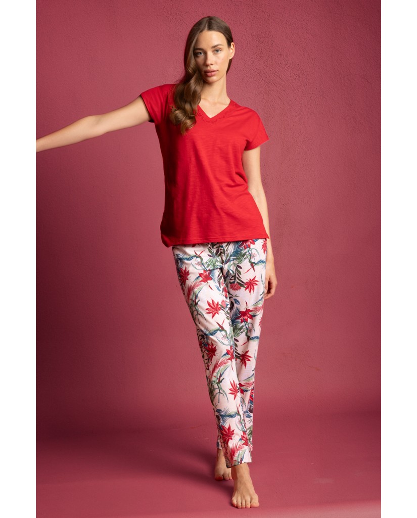 Pijama mujer manga corta rojo -Admas