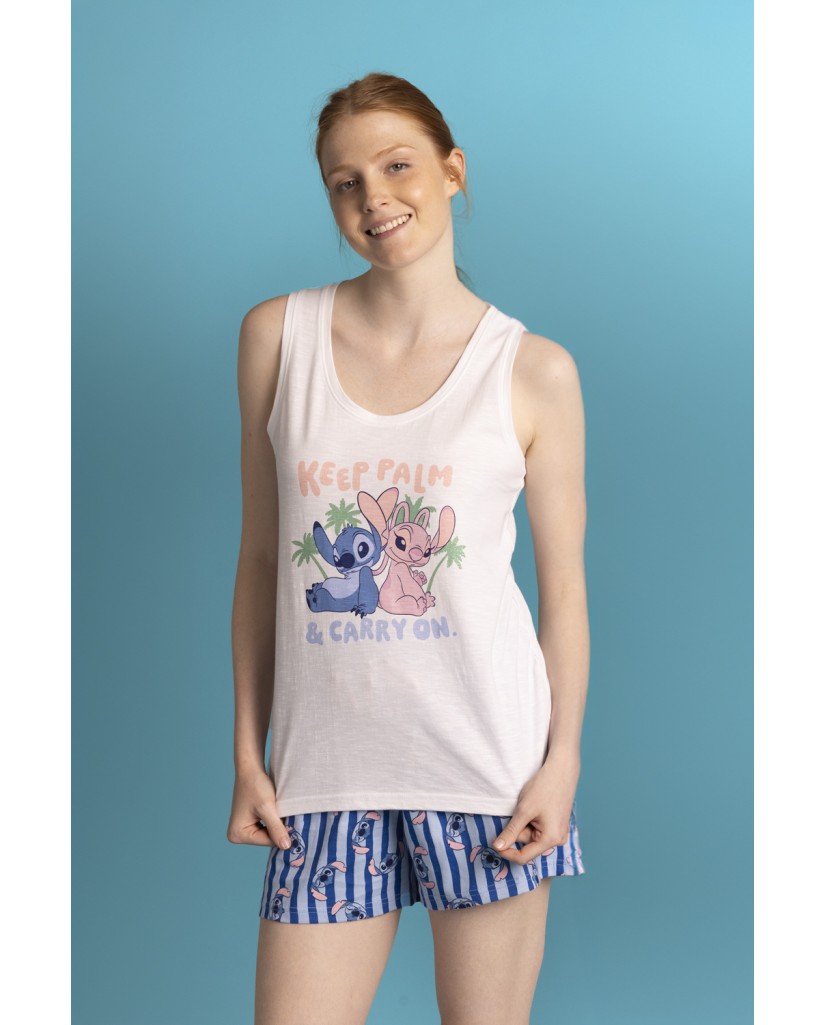 Pijama Sin Mangas Stitch Waves para Mujer-ADMAS