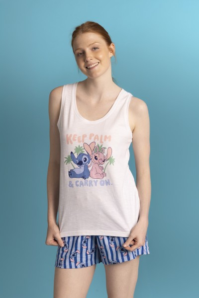 Pijama Sin Mangas Stitch Waves para Mujer-ADMAS
