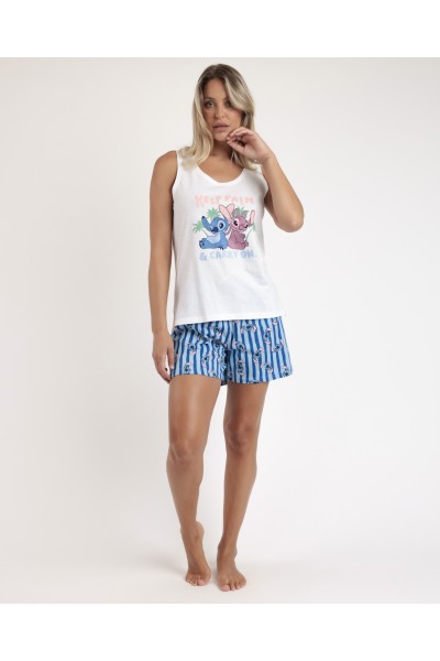 Pijama Sin Mangas Stitch Waves para Mujer-ADMAS