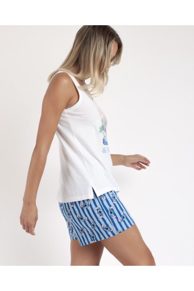 Pijama Sin Mangas Stitch Waves para Mujer-ADMAS