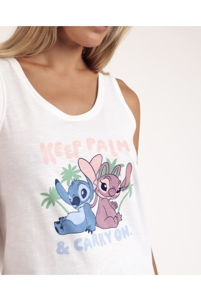 Pijama Sin Mangas Stitch Waves para Mujer-ADMAS
