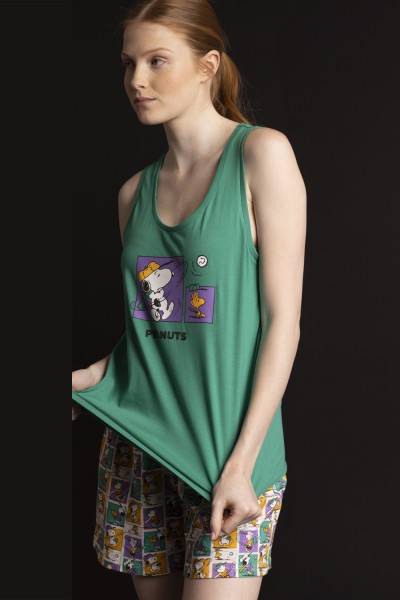 Pijama Sin Mangas Snoopy mujer VERDE-ADMAS