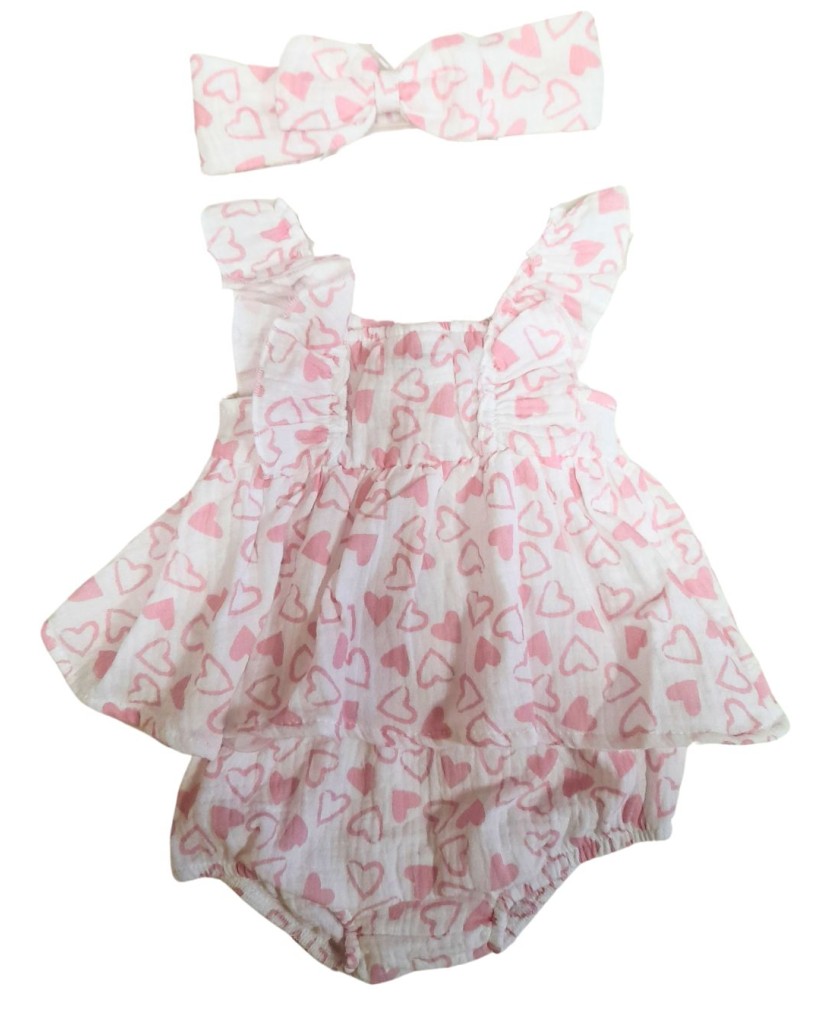 Vestido con braguita y diadema CORAZONES ROSA-40 Grados