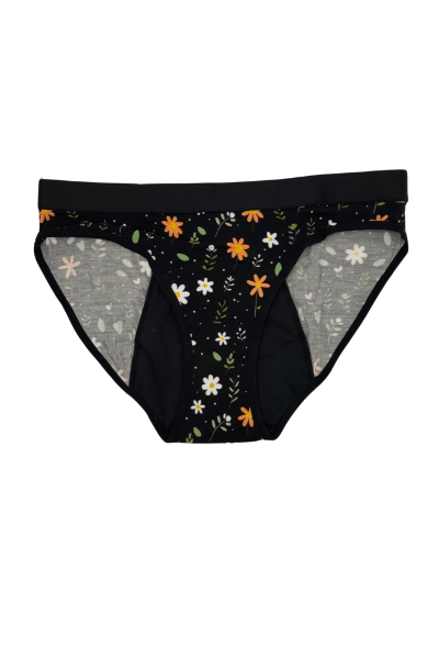 Braga menstrual reutilizable 40 Grados-Negra flores