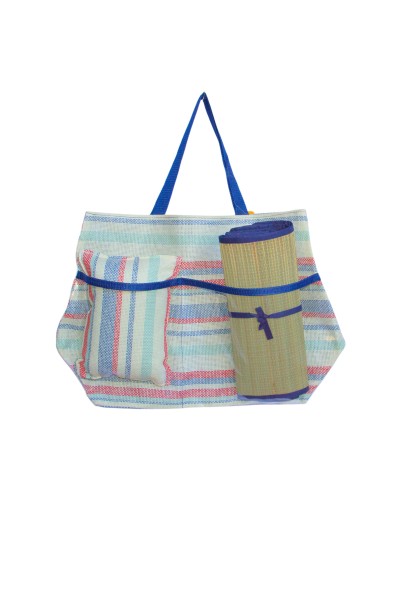 Pack bolso playa + cojín +esterilla a rayas