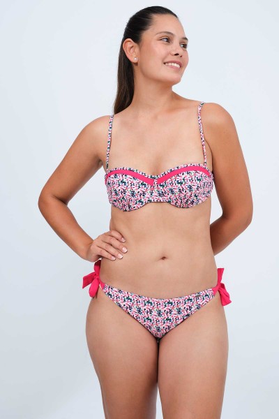 Bikini mujer bandeau aros flores rosas
