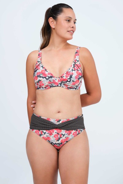 Bikini mujer con aro braga alta flores