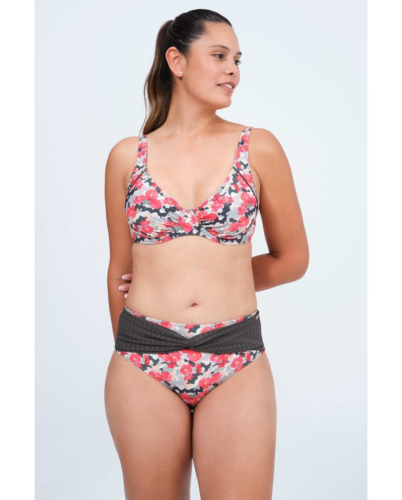 Bikini mujer con aro braga alta flores