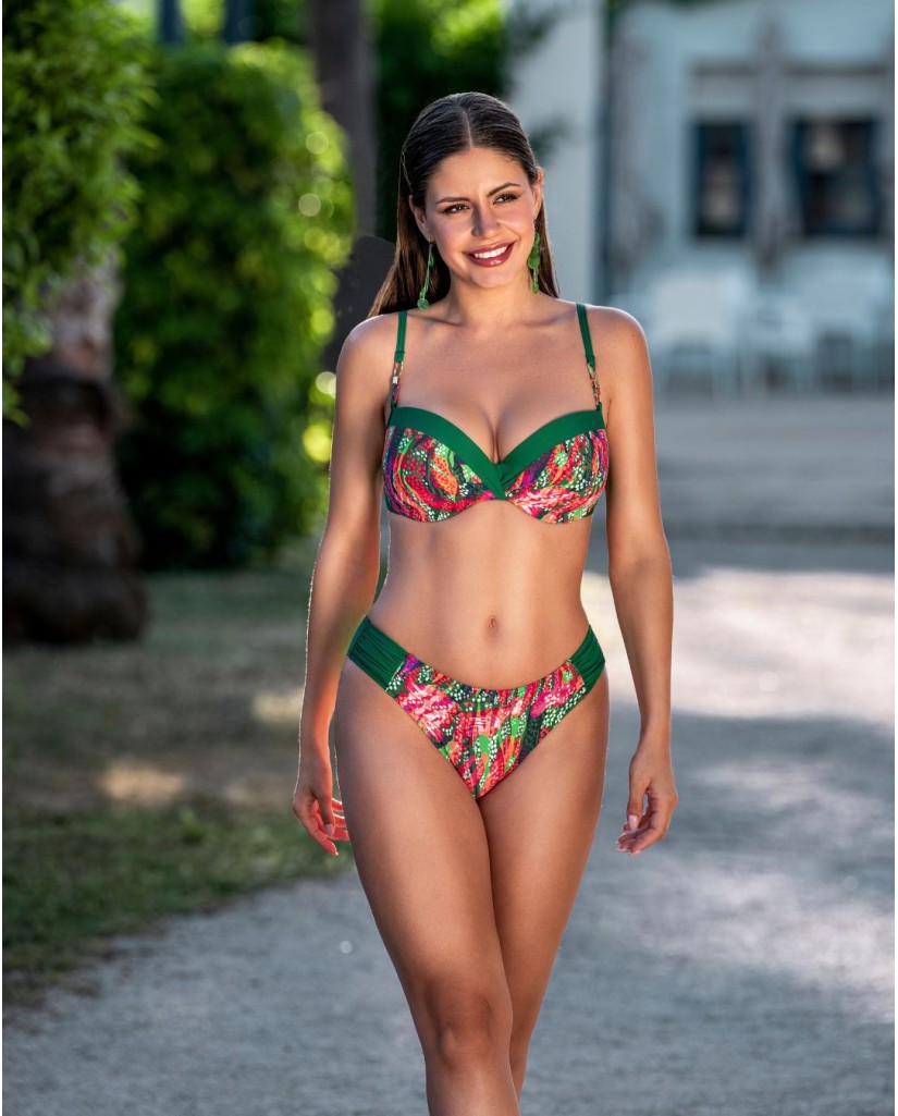 Bikini mujer Copa D verde flores Teleno