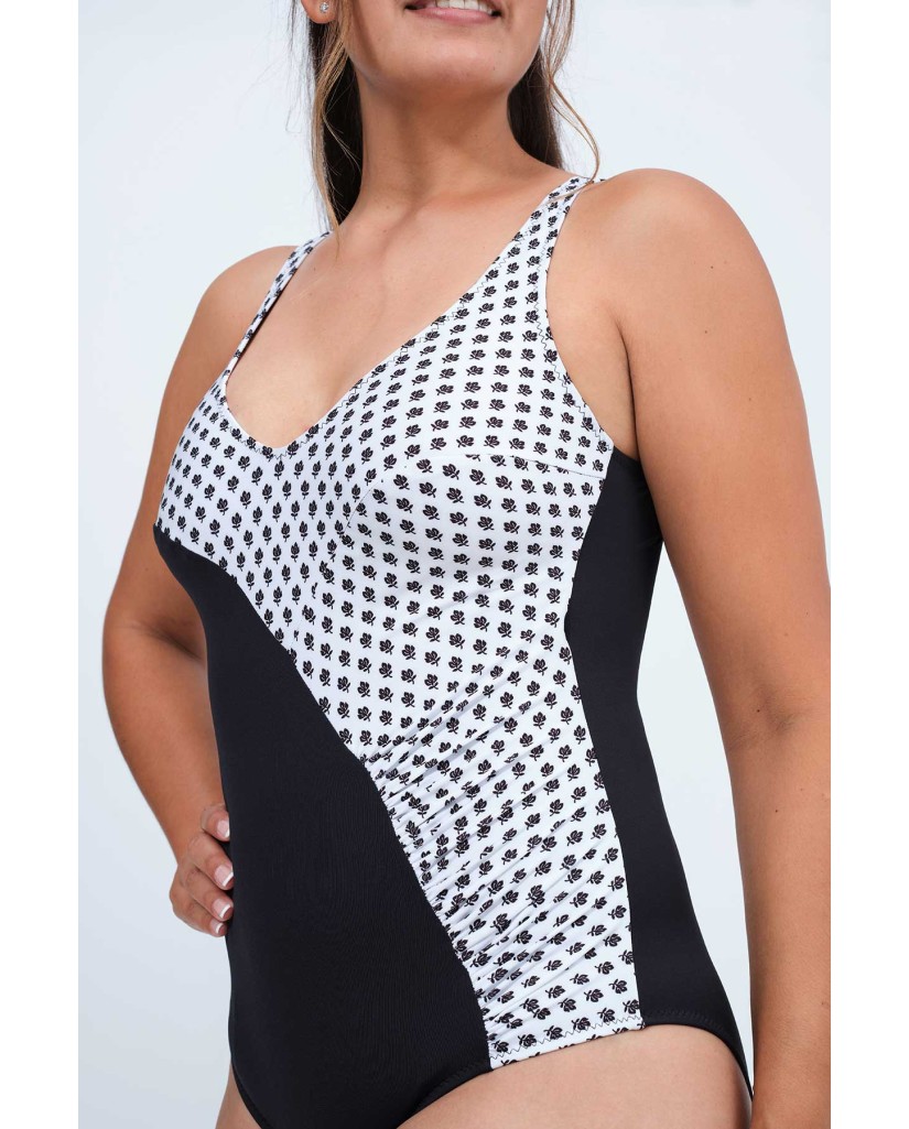 Bañador reductor mujer negro franja blanca