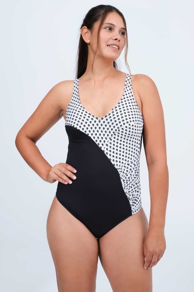 Bañador reductor mujer negro franja blanca