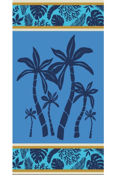 Toalla azul con palmeras 90x170cm