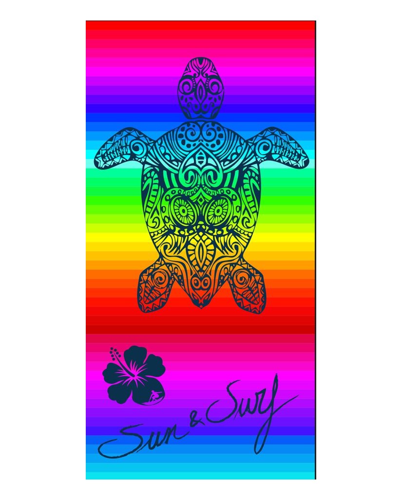 Toalla a rayas de colores con tortuga