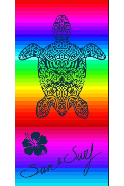 Toalla a rayas de colores con tortuga