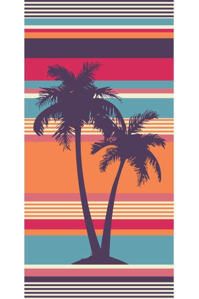 Toalla a franjas colores con palmeras