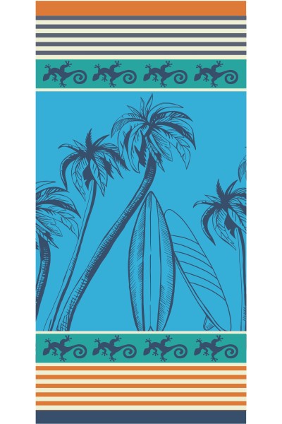 Toalla azul franjas palmeras 90x170cm