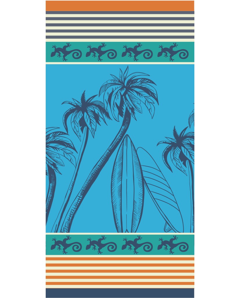 Toalla azul franjas palmeras 90x170cm
