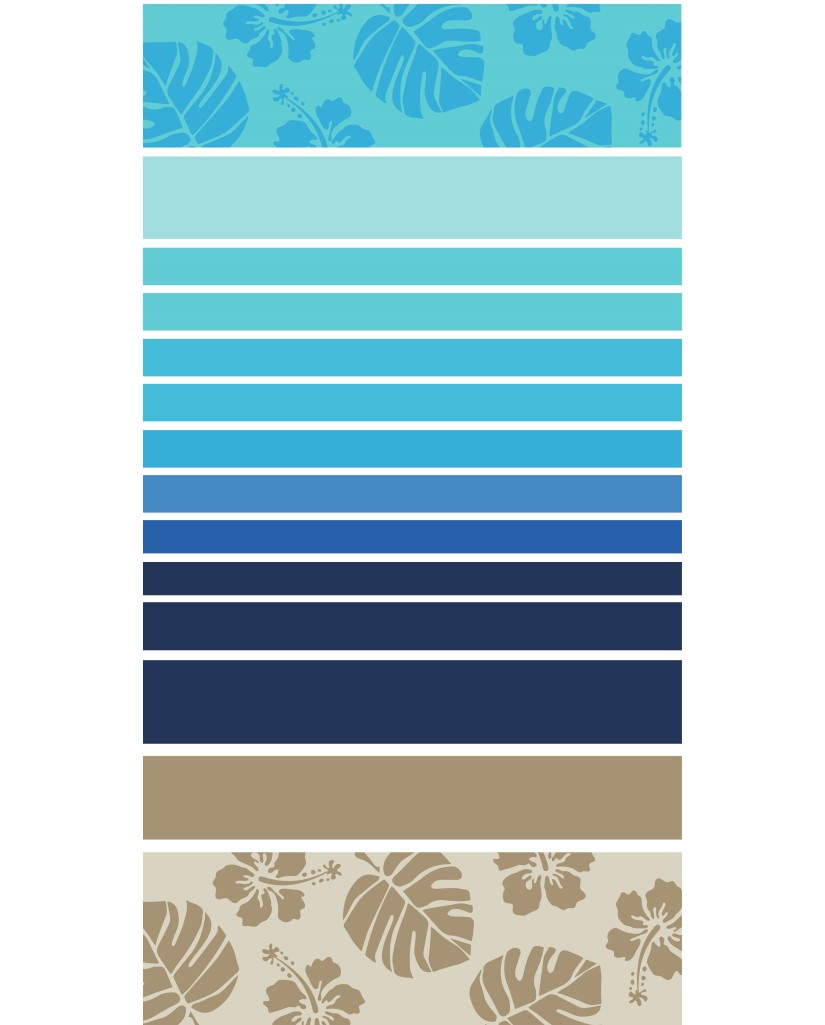 Toalla franjas colores azules con hojas