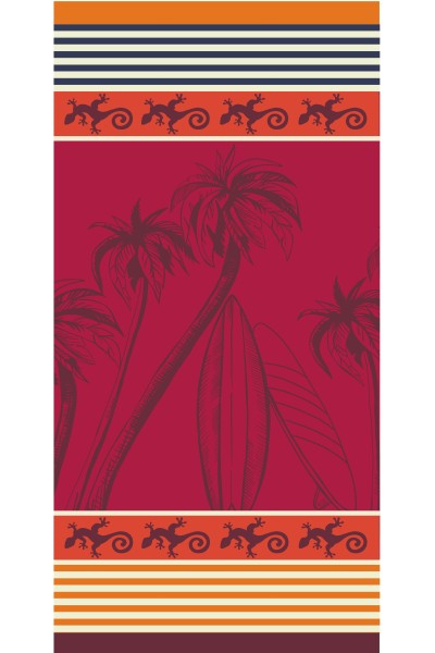 Toalla en granate con palmeras 90x170cm