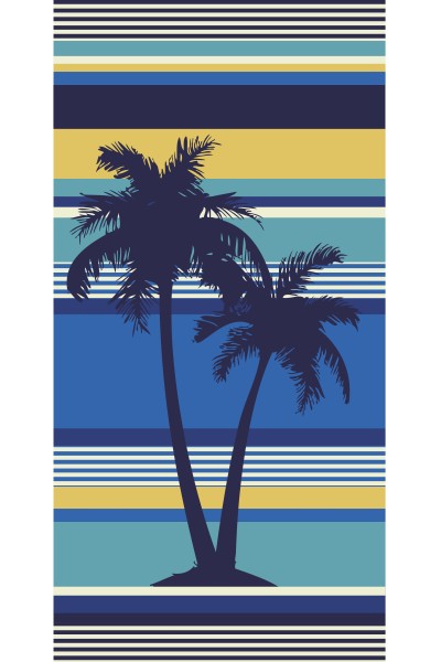 Toalla a franjas azules con palmeras 90x170cm