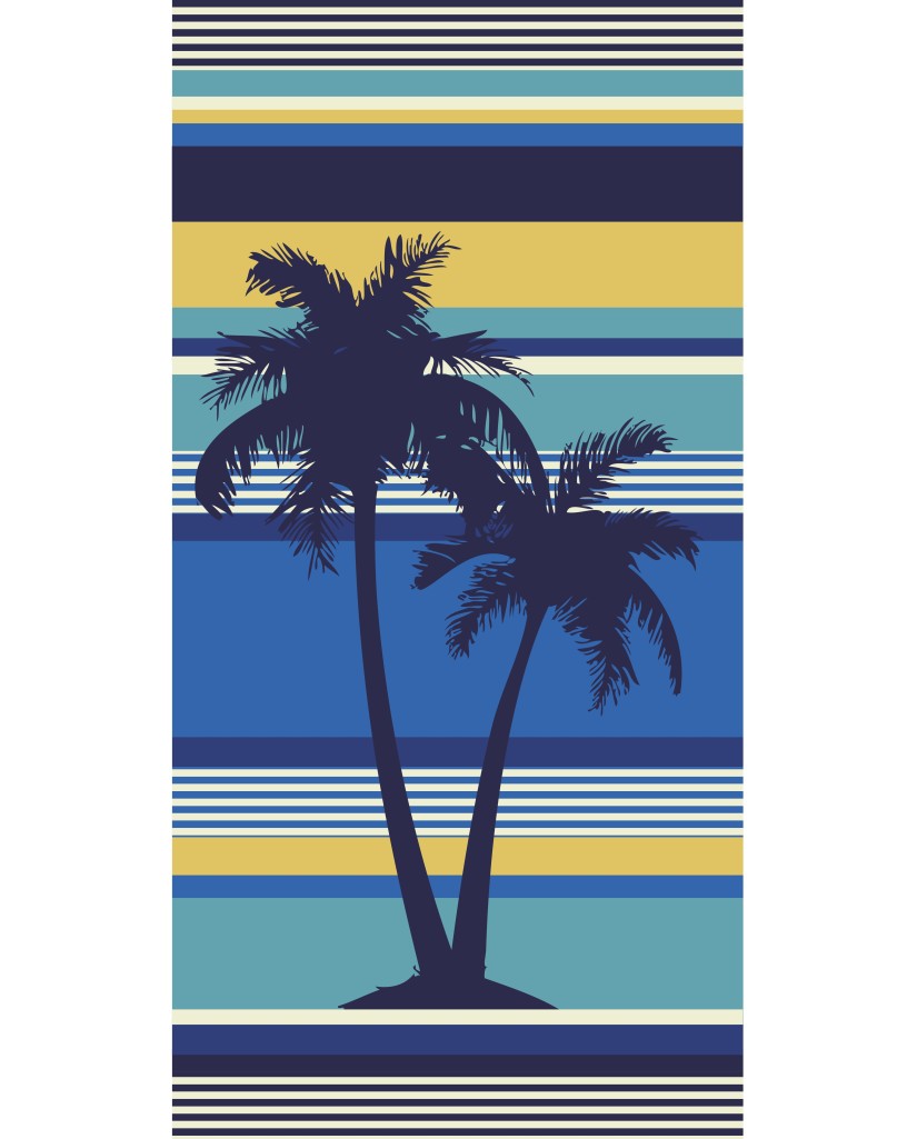 Toalla a franjas azules con palmeras 90x170cm