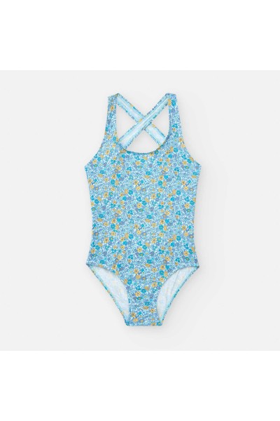 Bañador niña flores azul...