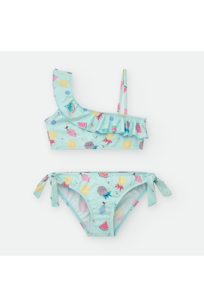 Bikini niña azul frutas