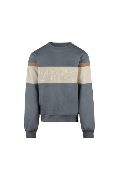 O56175-1GRA Sudadera niño azul 'No way Monday'