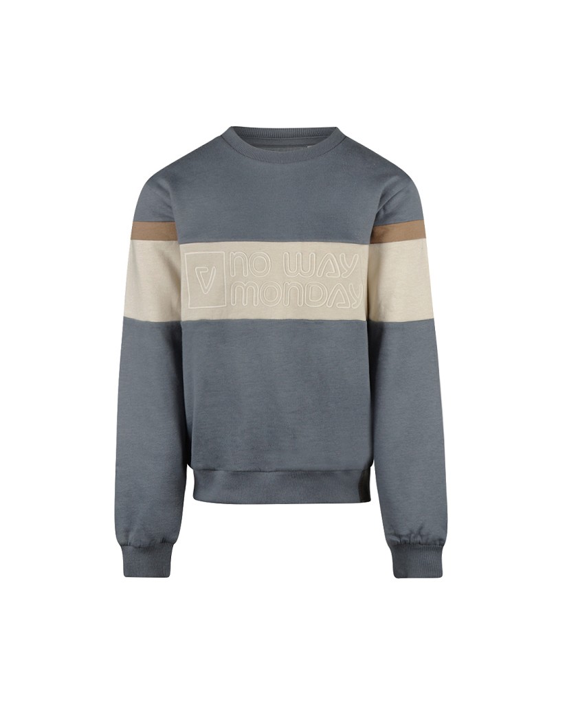 O56175-1GRA Sudadera niño azul 'No way Monday'
