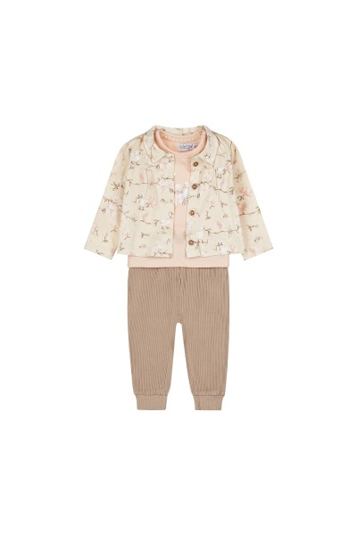 O56304-31GRA Conjunto 3 piezas Bebe niña Flores