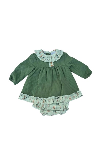 24422 Vestido con braguita verde animalitos
