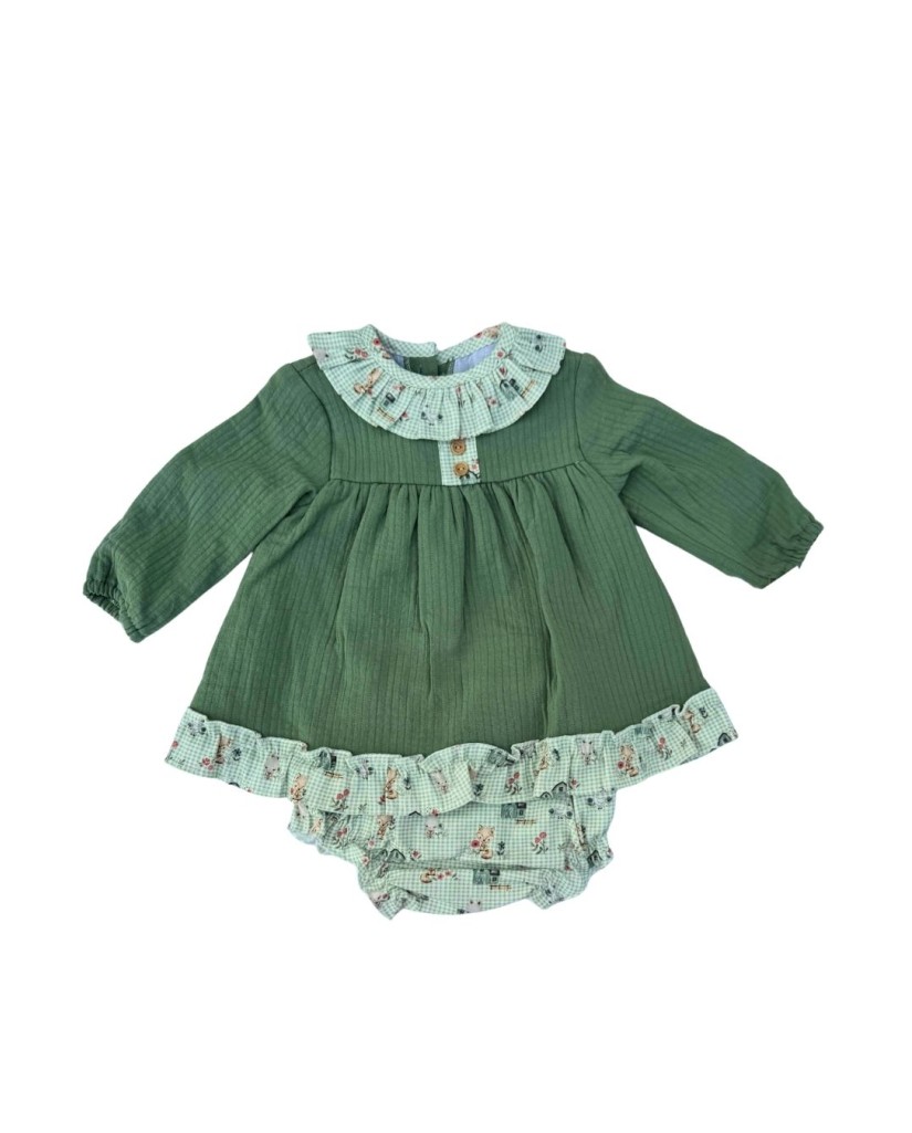 24422 Vestido con braguita verde animalitos