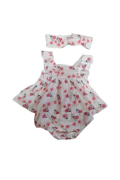 DXG-526 Vestido bebé con braguita + diadema flores