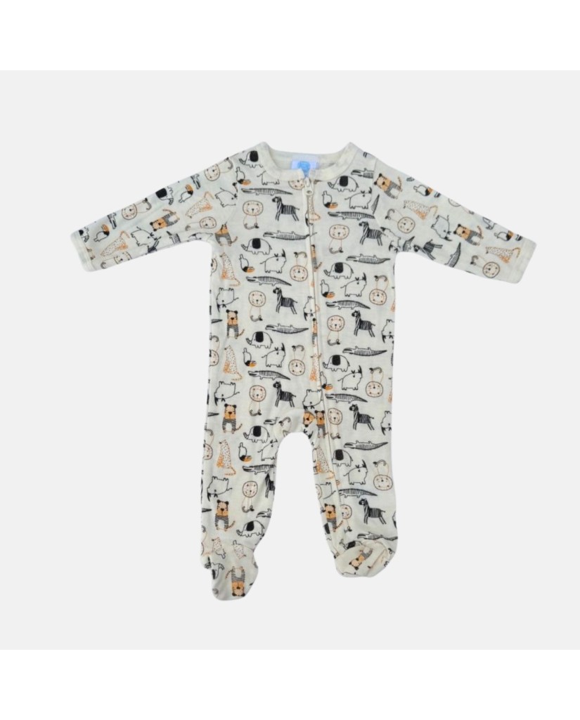 HS2303369 Pelele bebé manga larga animales beige