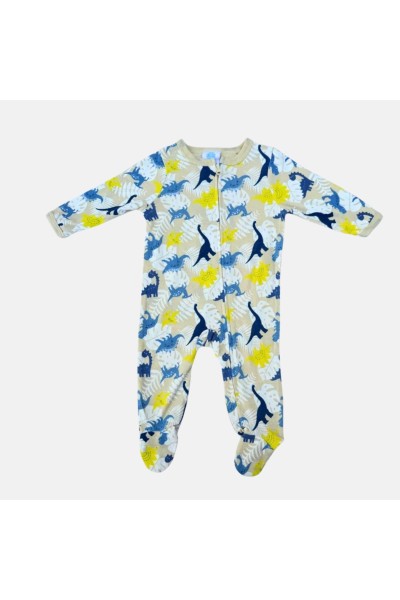 HS2303371 Pelele bebé manga larga dinos beige