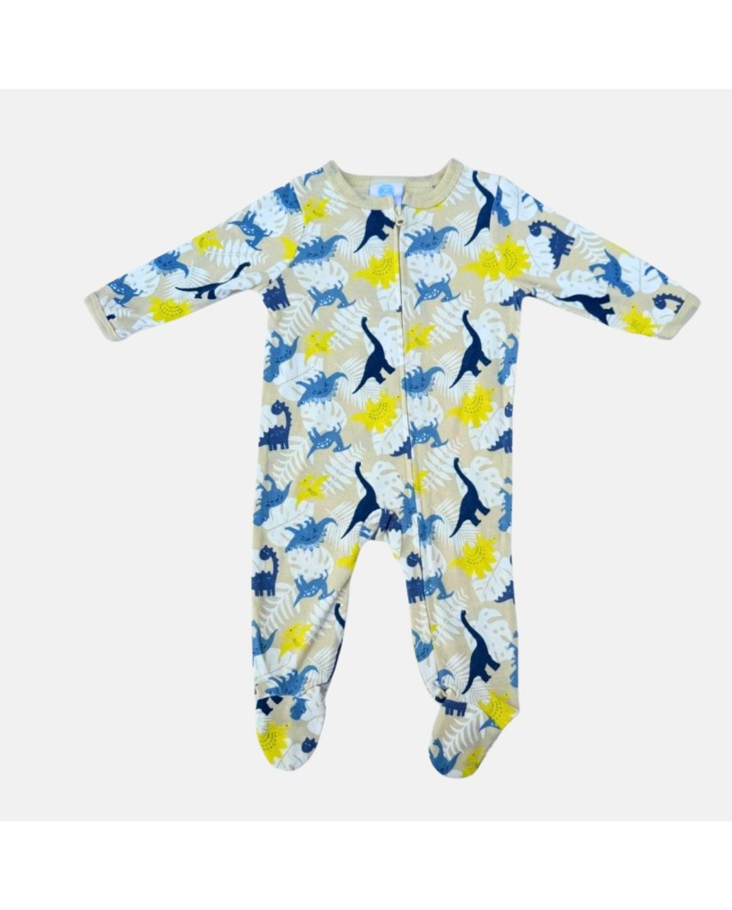 HS2303371 Pelele bebé manga larga dinos beige