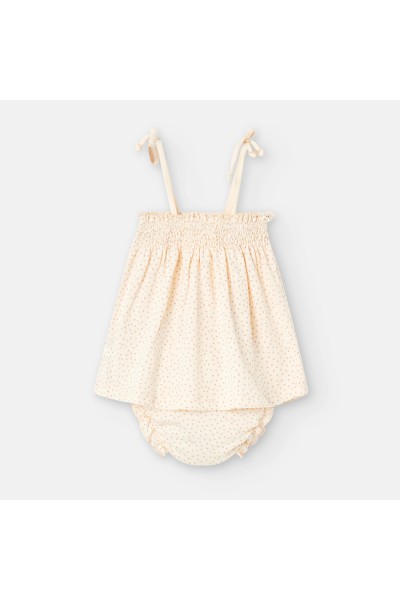 773-01 Conjunto bebé playero beig puntitos