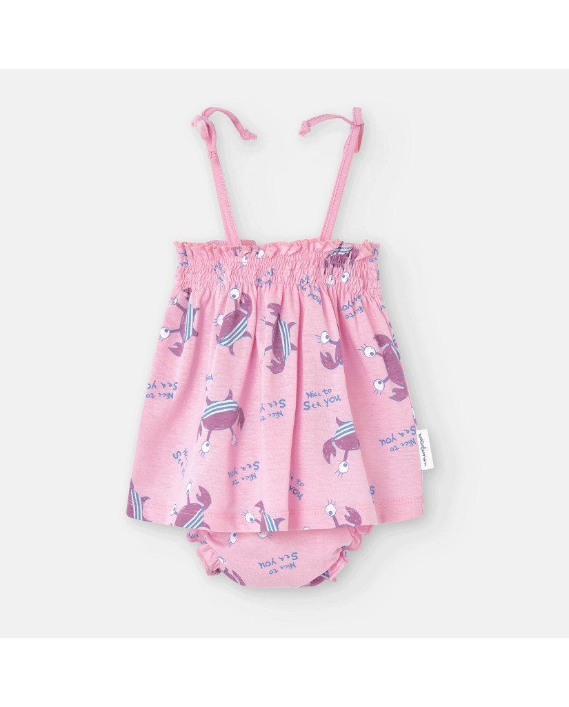 773-03 Conjunto bebé playero rosa cangrejos