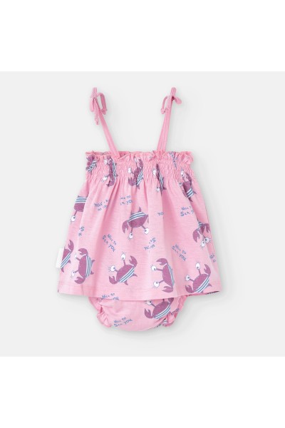 773-03 Conjunto bebé playero rosa cangrejos