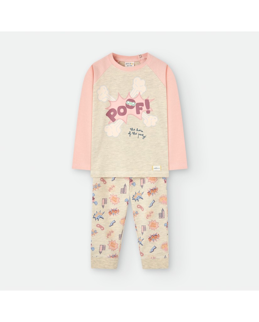6436 PIJAMA INFANTIL COMIC ROSA BEIGE ALGODON