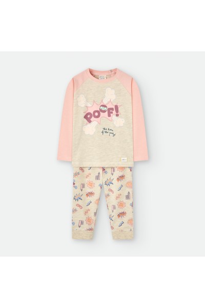 6436 PIJAMA INFANTIL COMIC ROSA BEIGE ALGODON