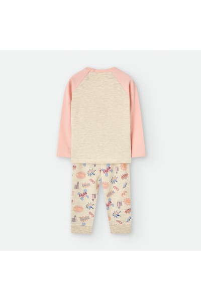 6436 PIJAMA INFANTIL COMIC ROSA BEIGE ALGODON