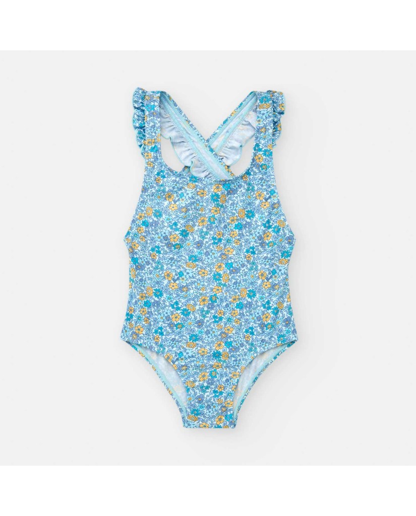 9010-06YLM BAÑADOR NIÑA AZUL FLORES