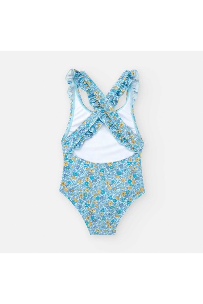 9010-06YLM BAÑADOR NIÑA AZUL FLORES